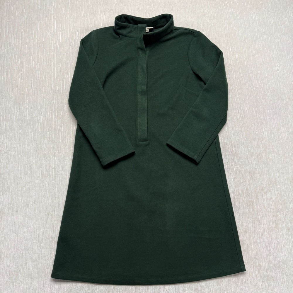 Tuckernuck Microsuede Shirt Dress XS Dark Green Stretch High Neck Sophisticated